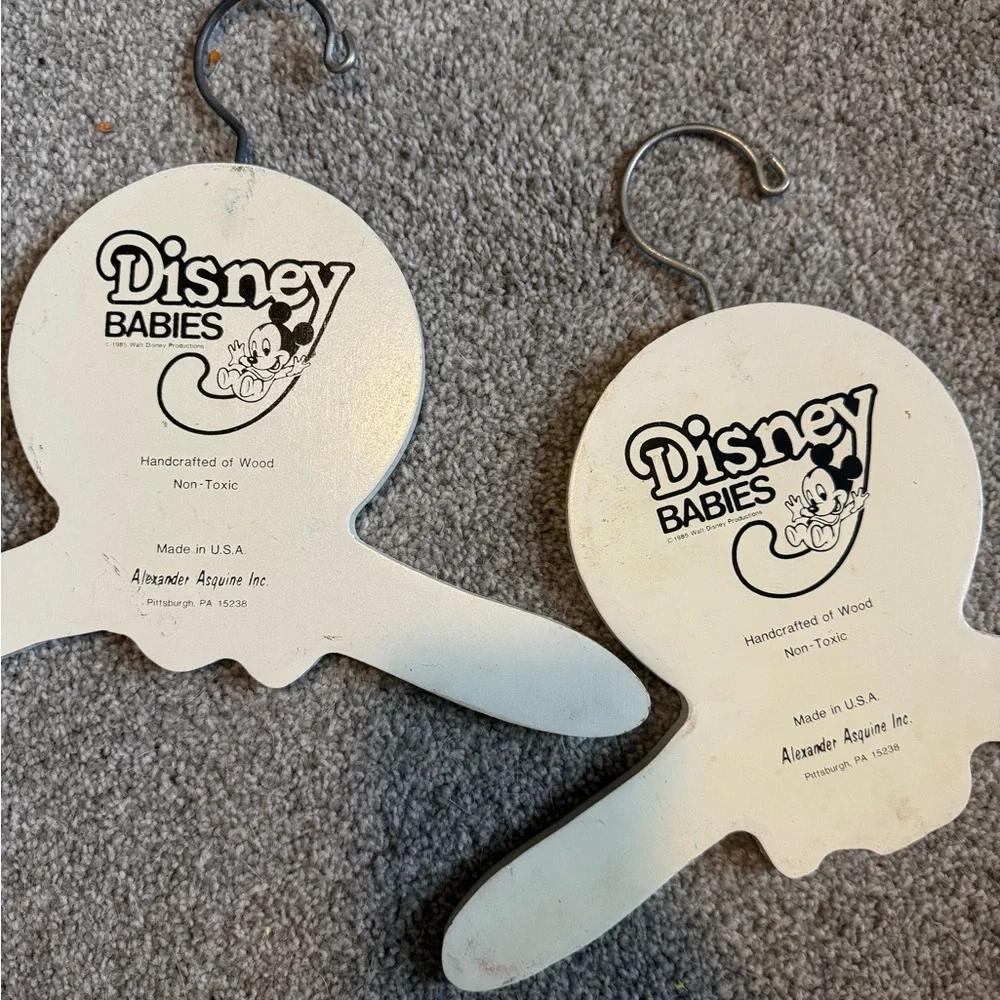 RARE 1985 Disney Babies Mickey & Minnie Wood Baby Hangers Set | USA Made
